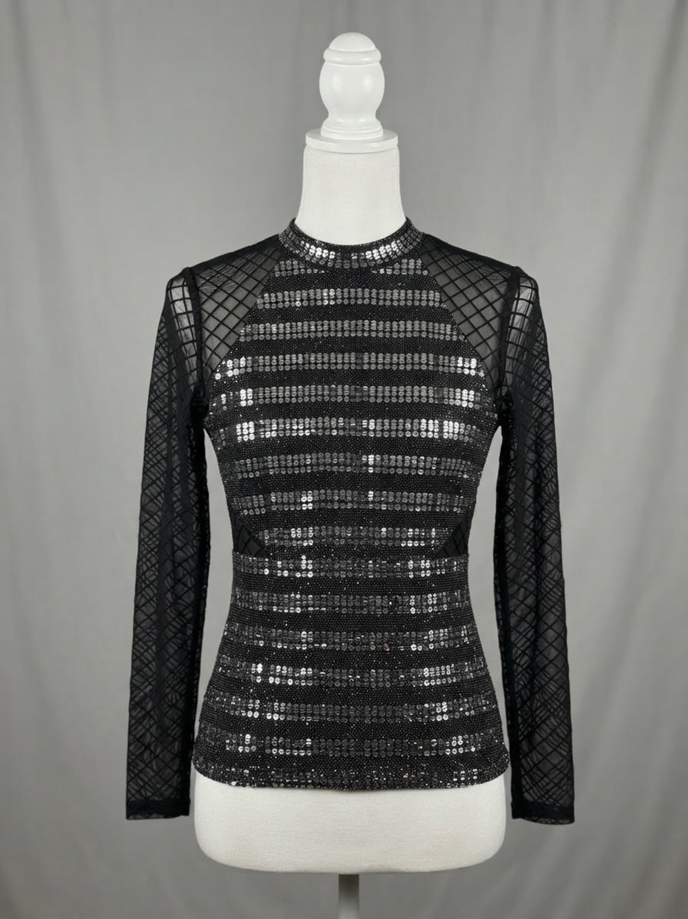 VENUS Black Sequin Mesh Long Sleeve Top